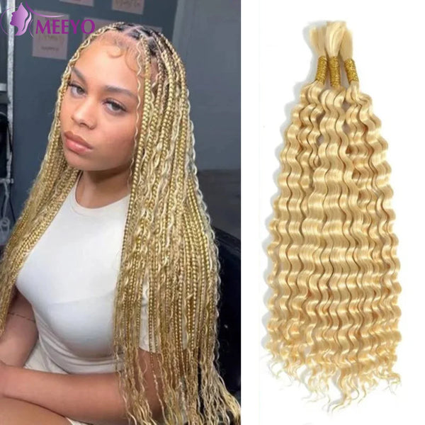 Bundle of light blonde premium deep wave human hair braiding extensions