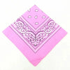 Pink cotton bandana scarf with white paisley and geometric patterns
