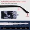 Silicone ear grip hooks for glasses and sunglasses shown with various sizes