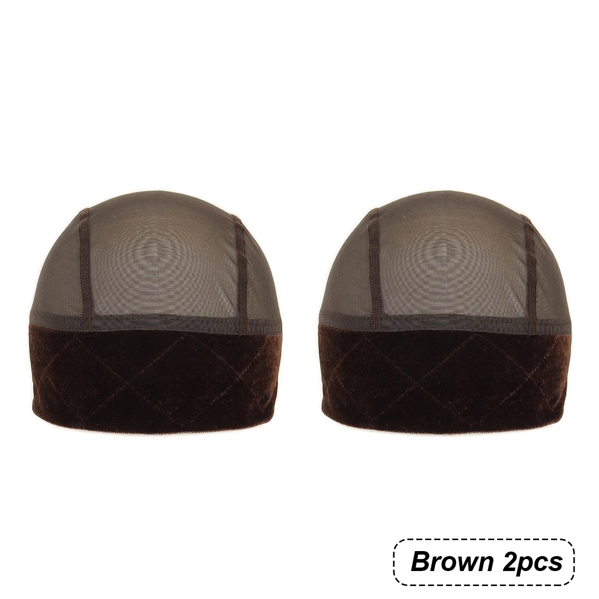 Two brown velvet wig grip caps shown side by side.