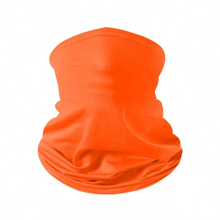 Orange all-in-one multi-use sun protection head scarf rolled up