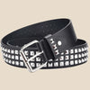 Black leather belt with silver pyramid bead rivets and a star pattern on the surface