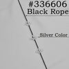 Black rope with silver colored beads shown against a white background