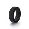 A black silicone wedding band is shown on a white background.