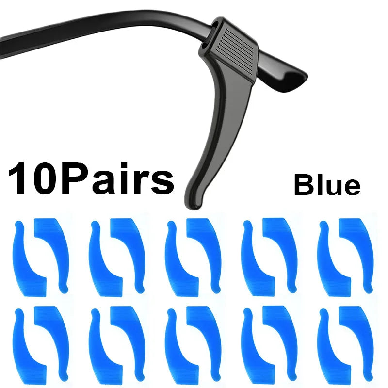 Ten pairs of blue anti-slip silicone ear hooks for eyeglasses