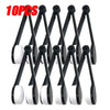 A set of ten black and white portable multifunctional eyeglass cleaning tools.