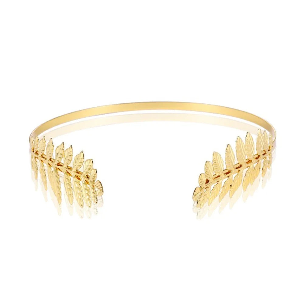 Gold leaf headband featuring delicate olive leaves for bridal or party wear