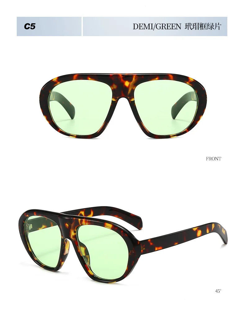 Front view of demi green tortoise shell sunglasses with a gradient lens and 45 degree angle.