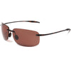 Rimlose Sport-Sonnenbrille mit braunen getönten Gläsern und schwarzen Rahmen