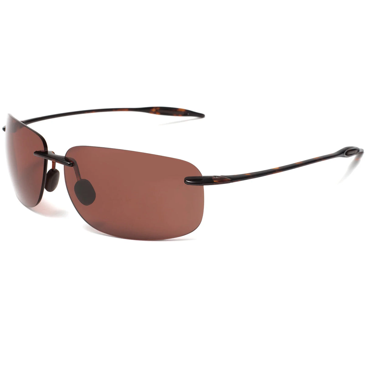 Rimlose Sport-Sonnenbrille mit braunen getönten Gläsern und schwarzen Rahmen
