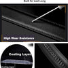 Close-up view of a black real leather belt showing the coating layer and sturdy ratchet mechanism.
