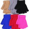 A collection of knit half finger gloves in various colors including beige, gray, black, blue, and pink.
