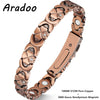 A close-up view of a rose gold pure copper magnetic crystal bracelet with a textured band and a rectangular clasp.