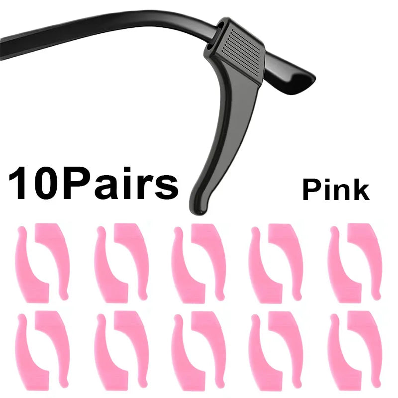 Ten pairs of pink anti-slip silicone ear hooks for eyeglasses