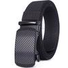 Black tactical canvas utility belt with a black nylon strap and a black leather buckle.