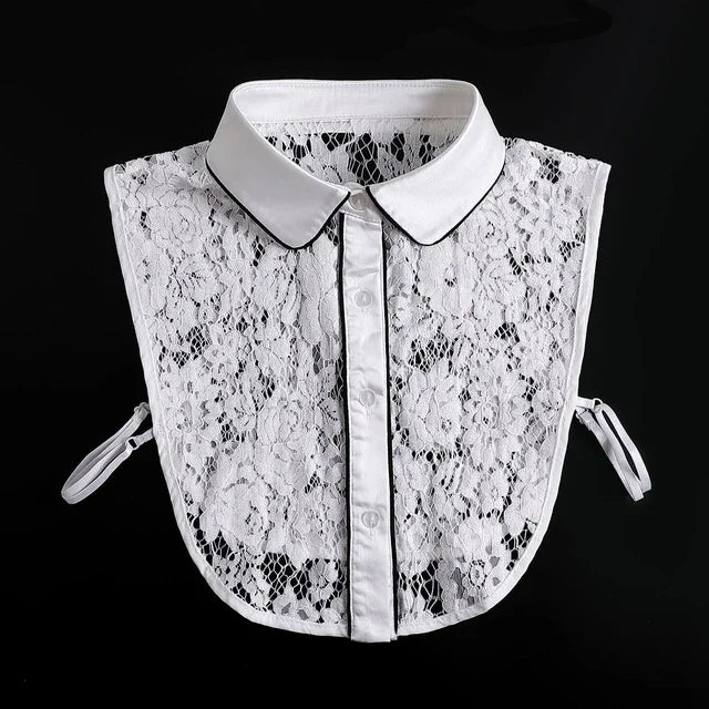 White lace blouse with a false collar and detachable neckline