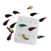 A silicone mold for crafting devil horns and claws, showing various colored silicone pieces.