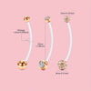 A set of elegant belly button rings featuring gold-toned findings and clear and rose-gold colored stones.