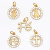 A set of gold-plated charms featuring Virgin Mary figures and crosses for jewelry making