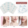 Invisible V-Shape Face Lifting Adhesive Patches shown with elasticity demonstration and before/after usage.