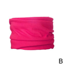 A bright pink multifunctional UV protection scarf or head wrap rolled into a cylindrical shape.