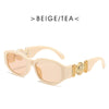 Beige/Tee Vintage Luxus-Square-Sonnenbrille mit Goldakzenten