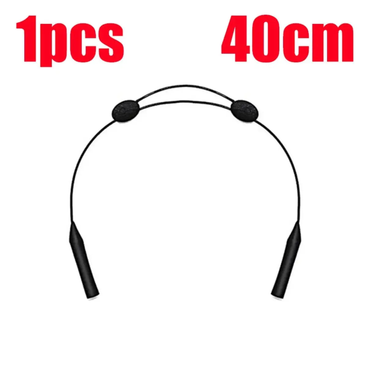Black adjustable anti-slip eyeglass retainer strap, 40cm long.