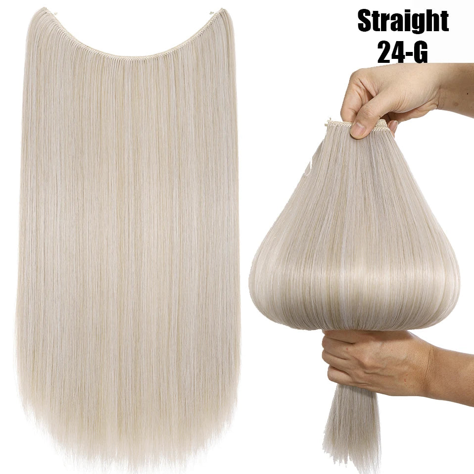 A bundle of straight 24-G blonde hair extensions being held by a hand.