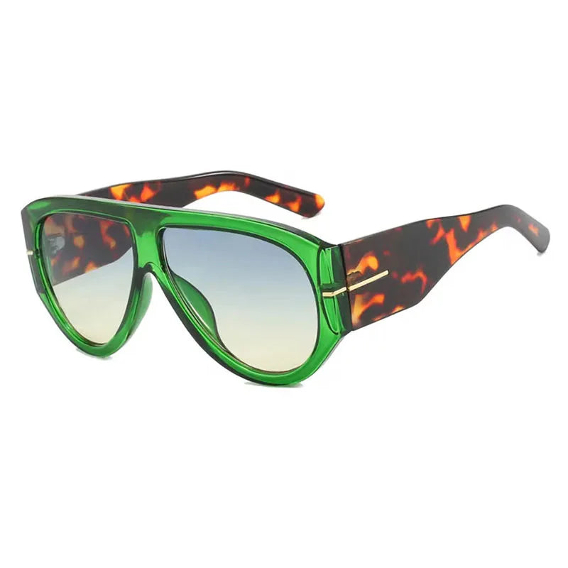 Retro oval sunglasses with green frames and tortoiseshell lenses