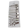 A set of vintage silver Y2K metal hair clips, including various clip styles and star-shaped clips.