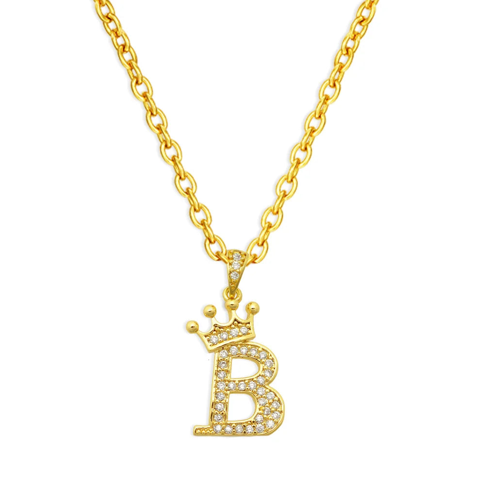 Gold chain necklace with a crown pendant shaped like the letter B
