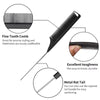 A set of black fine tooth combs and a metal rat tail handle for hair styling and sectioning.