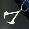 Stainless steel pendant necklace shaped like a dagger or blade with a silver chain
