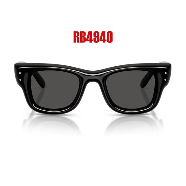 Black square sunglasses with dark lenses and black frames.