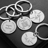 Silver stainless steel keychain with engraved names and floral designs for a family