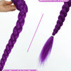 A close-up of a long purple synthetic braided ponytail for kids girls showing its smooth texture and finished tail.