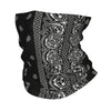 Bandana cuello protector estilo chicano negro con intrincados patrones blancos