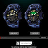 Montre sportive numérique noire pour homme avec affichage lumineux et multiples fonctions, vue sous différents angles.