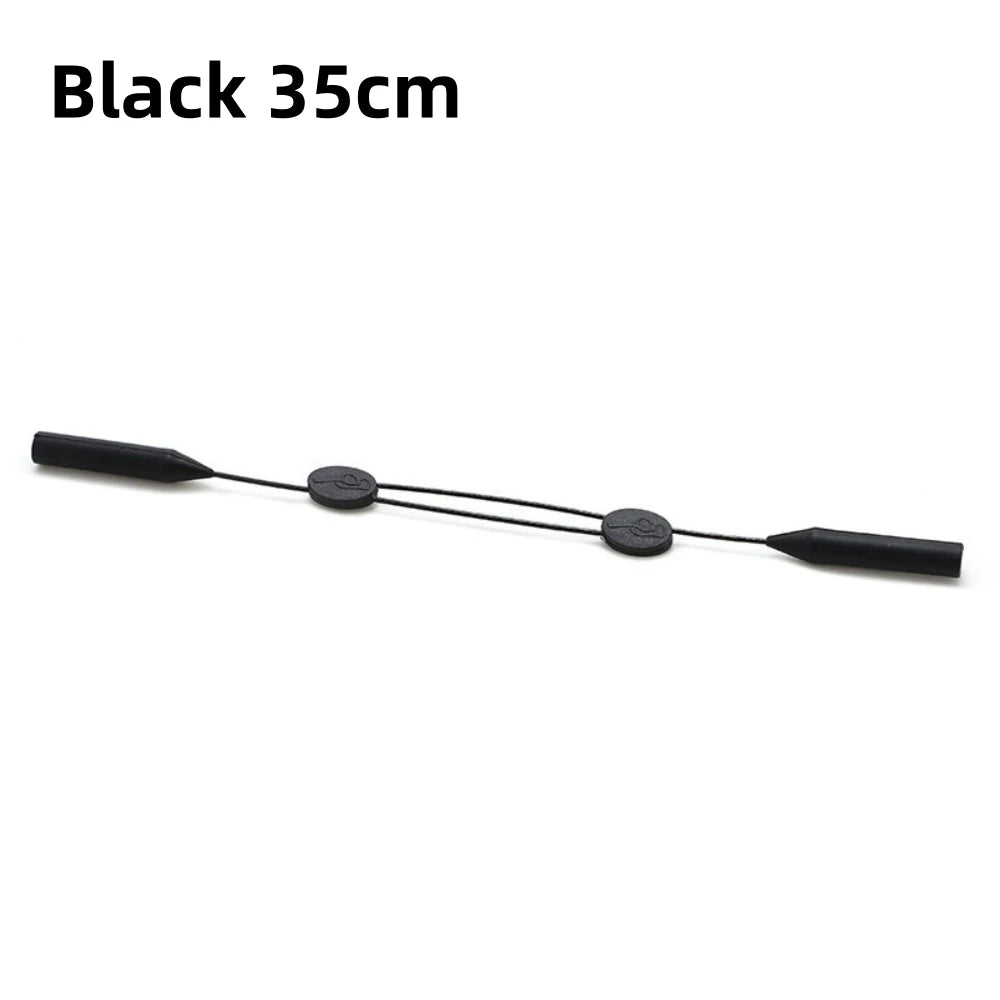 Black universal adjustable eyewear retainer strap with multiple adjustable points