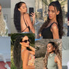 Collage de modèles présentant des extensions de cheveux en queue de cheval à cordon longs dans divers styles et couleurs.