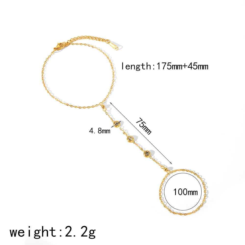 Gold plated stainless steel zircon ring bracelet with a 175mm chain and a 100mm pendant.