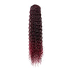 Long, dark burgundy water wave curly hair extension with a drawstring ponytail.