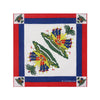 Rechteckiges Bandana mit der Flagge der Karibik, rot-blaue Streifen und grüne Palmwedel.