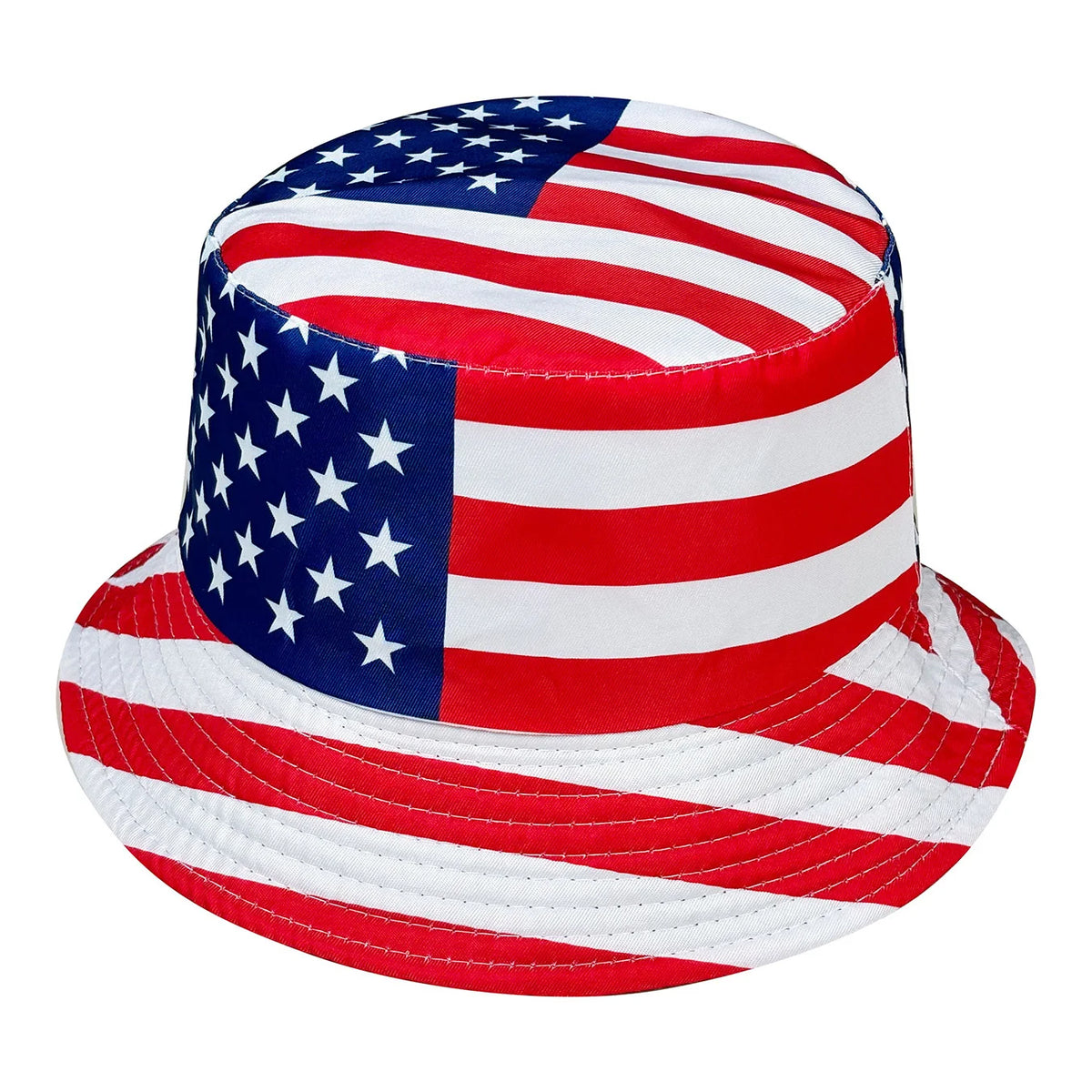Umkehrbare patriotische Bucket-Hat mit rot-weiß-blauen Streifen und Sternen
