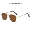 Gold-brown square sunglasses with a metal frame and brown arms.