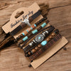 A set of handcrafted retro western beaded bracelets displayed on brown kraft paper.