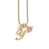 Gold letter Y pendant necklace with a pink flower charm on a gold chain