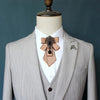 A light gray tailored suit jacket featuring a handcrafted solid color tie with diamond embellishments