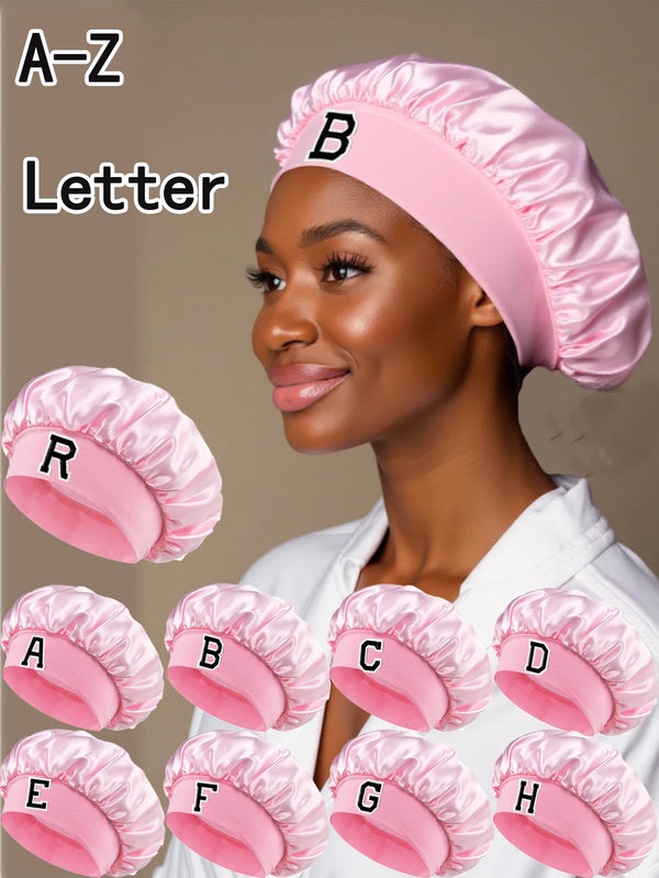 Personalized Letter Print Satin Hair Cap