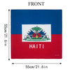 Rechteckiges Stoffstück mit der Flagge Haitis, wobei das Wort HAITI in weiß auf rotem Hintergrund gedruckt ist.